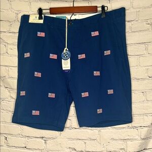 Castaway Nantucket Island USA American Flag Embroidered Navy Blue Shorts Size 40